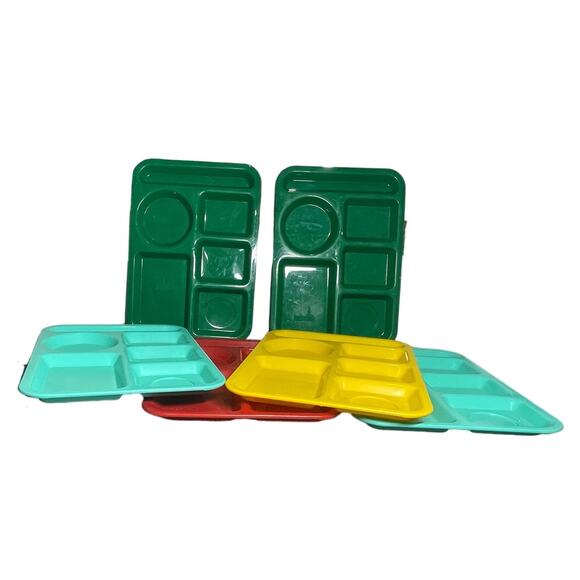 LOT of 7 Vintage MELAMINE Melmac DIVIDED Cafeteria FOOD Trays Tucker SiLite 614‎ - Picture 1 of 15
